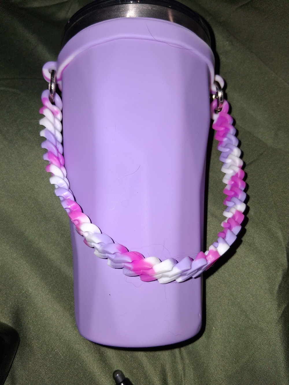 Lilac Silicone Insulated Cup with Pink and White Braided Strap
